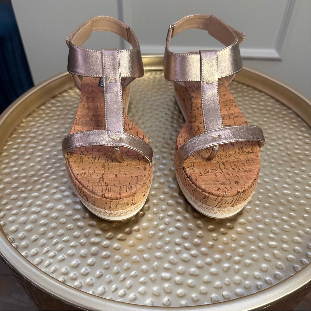 Metallic Sandals with Cork Wedge